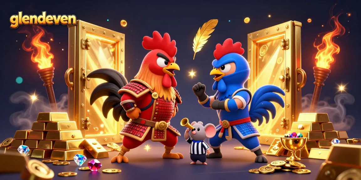 Bergabunglah dengan pertarungan megah di glendeven, dengan ayam jantan bertarung dan harta berkilau mengelilinginya.