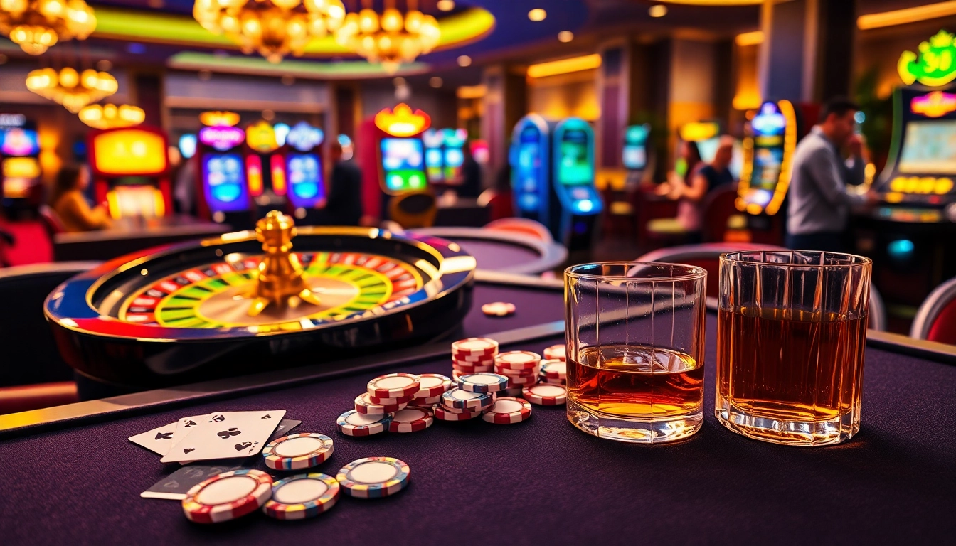 Experience the excitement of KU88 with vibrant casino tables, poker chips, and a roulette wheel.