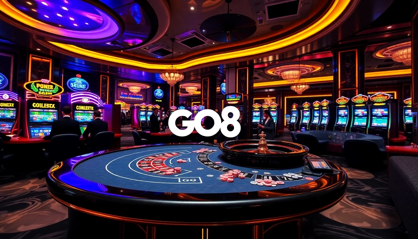 Experience the excitement of betting at GO8 casino, featuring vibrant slot machines and professional dealers.