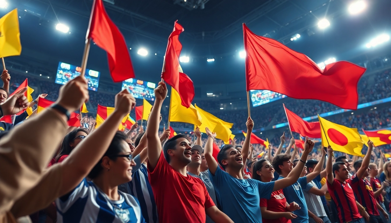 Trực tiếp bóng đá fans cheering in a stadium, capturing live football excitement and energy.