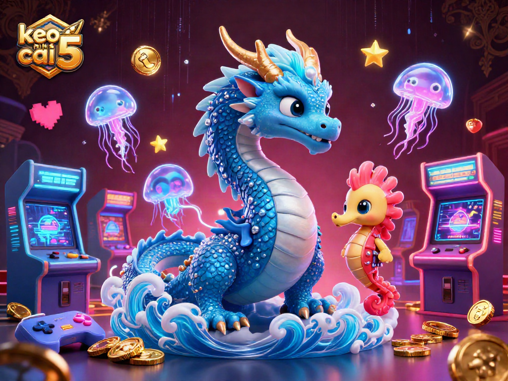 Engage in exciting sports betting with keo nha cai 5 while surrounded by neon creatures and gaming elements.