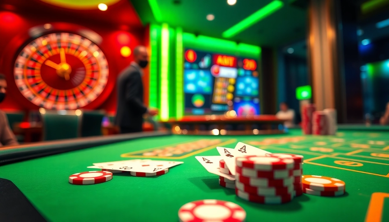 Experience the thrill of gambling with link Jun88 at a vibrant casino gaming table.
