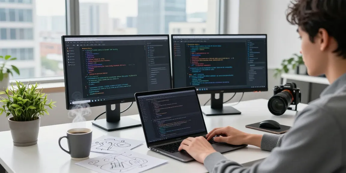 Focused developer working on crush on ai algorithms at a modern tech workspace