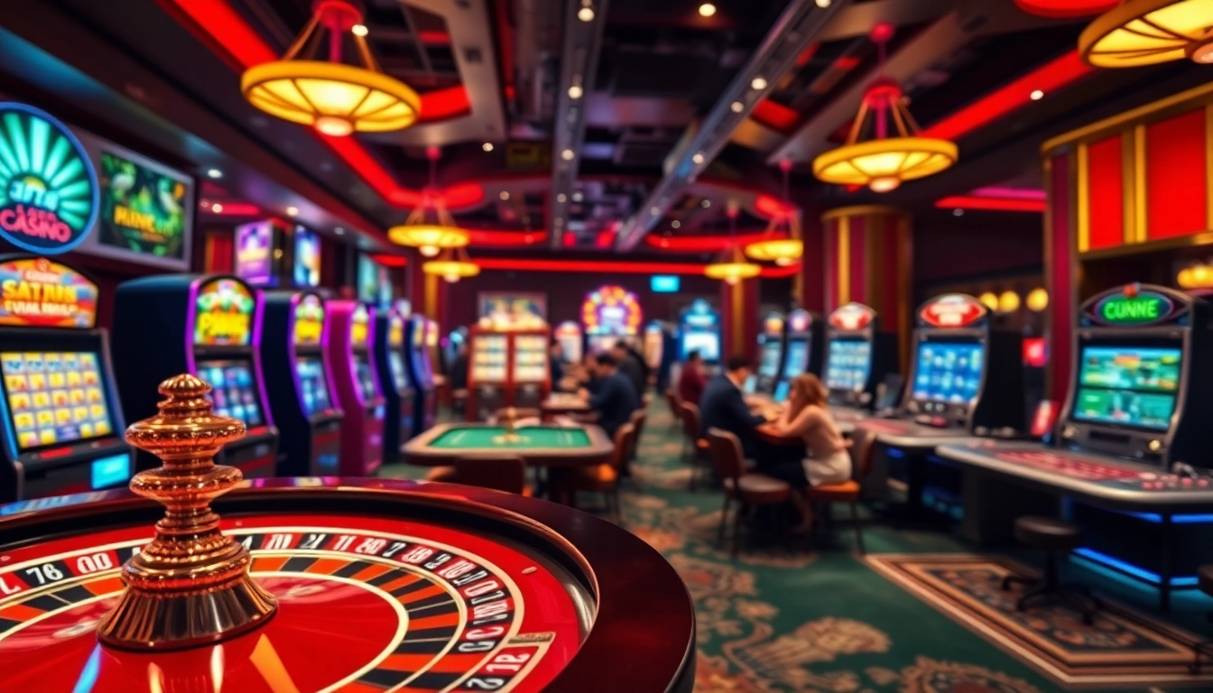 Engaging view of e2bet casino atmosphere with vibrant slot machines and players enjoying games.