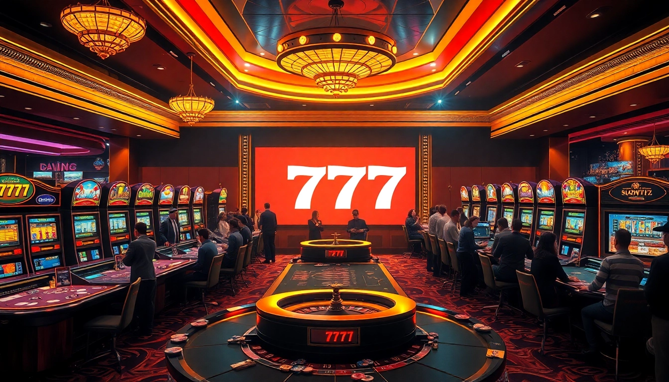 Engaging players enjoy winnings at slot777 machines in a vibrant casino atmosphere.