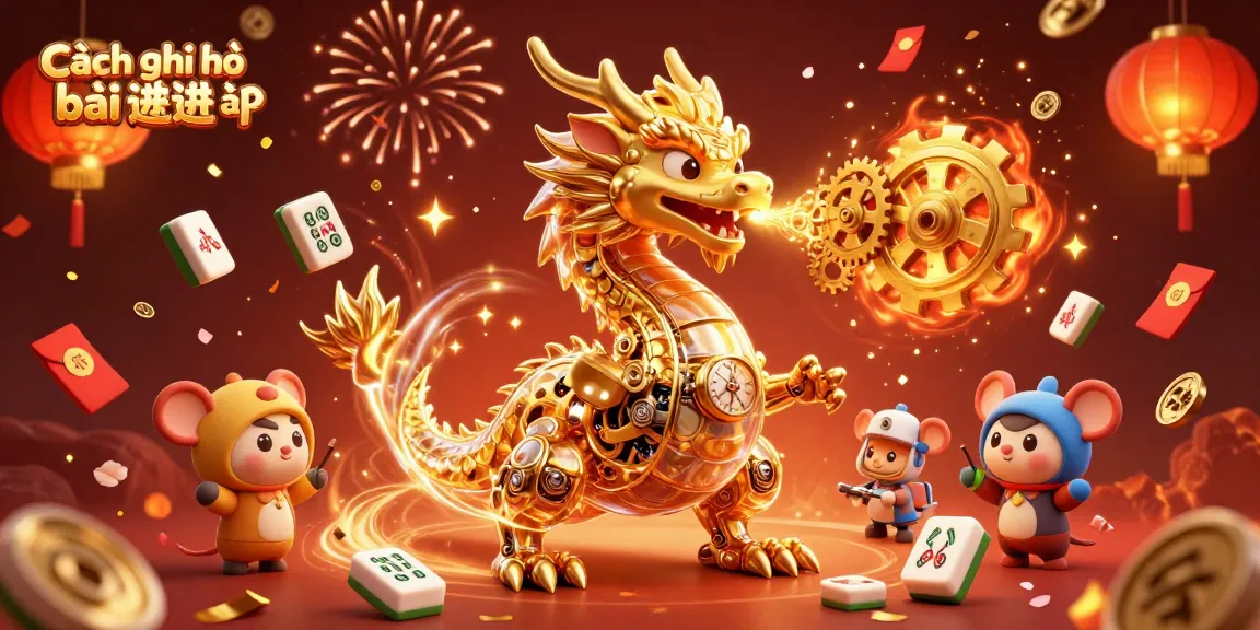Cách ghi nhớ bài tiến lên visualizing a golden dragon with intricate mechanics and gambling elements.
