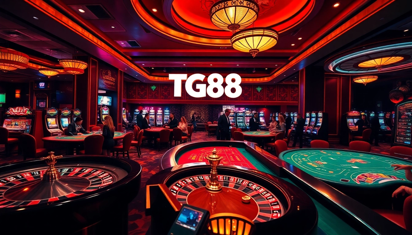 Experience the excitement of the TG88 gaming scene with vibrant casino visuals and lively players.