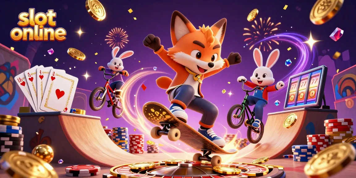 Mainkan slot online dengan grafis ceria di sekitar karakter kartun ceria dengan efek koin berkilauan.