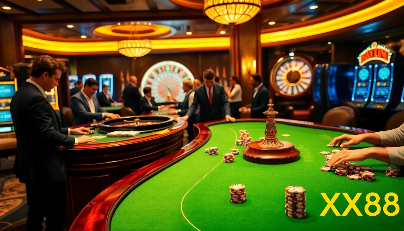 Experience the excitement of gambling at XX88 with vibrant casino games and lively players.