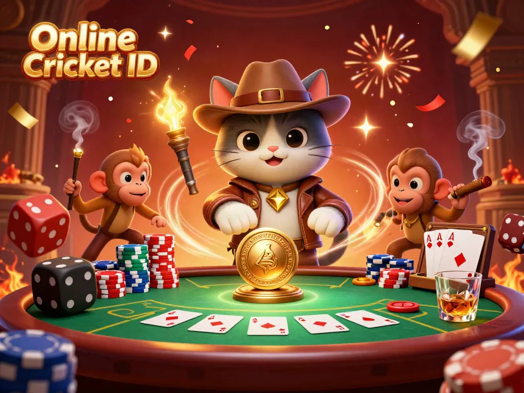 Engage with Online Cricket ID in this vibrant gaming scene showcasing dynamic characters and casino elements.