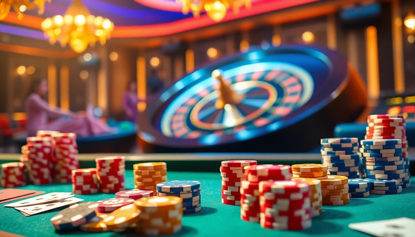 Bắn cá đổi thưởng gameplay featuring vibrant casino elements and excited players in action.