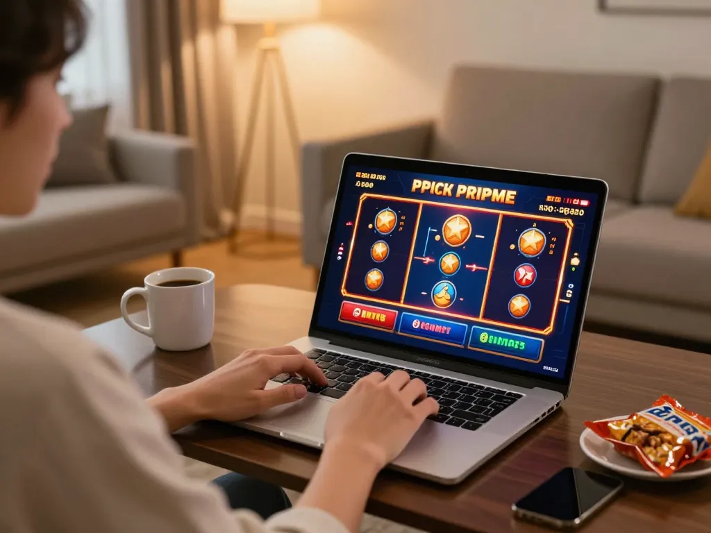 Engaging in online casino Malaysia gaming from home with vibrant games displayed and cozy surroundings