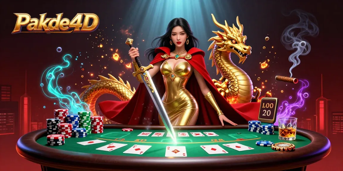 Experience excitement with Pakde4D's elegant warrior queen and dynamic poker scene, showcasing high-stakes energy.