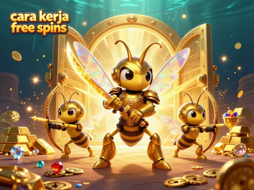 Ilustrasi 3D menghiasi cara kerja free spins dengan karakter unik dan elemen kasino yang kaya.