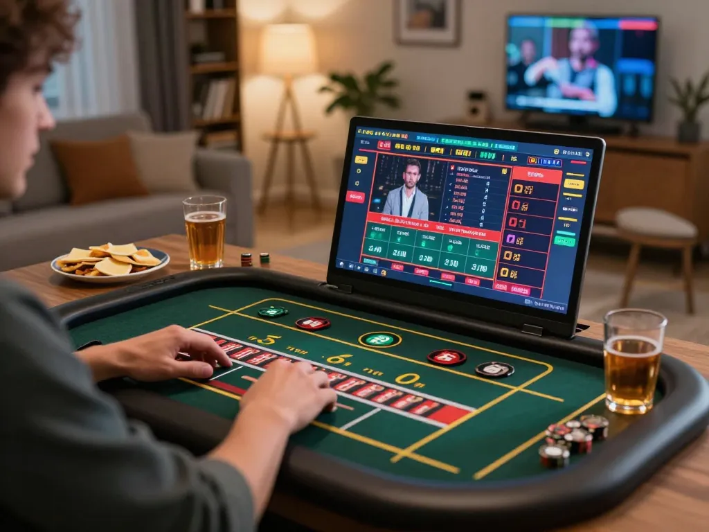 Engaging in an online roulette game at home on open88 com, showcasing a cozy gaming setup.