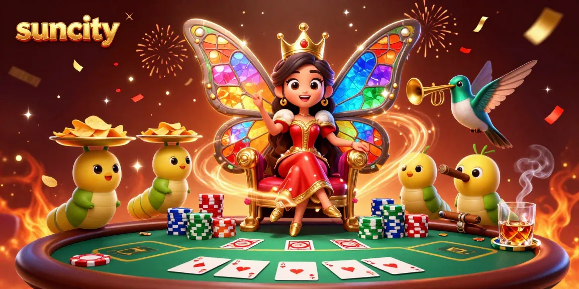 Experience vibrant gameplay at suncity with a colorful 3D casino scene showcasing poker chips and excitement.