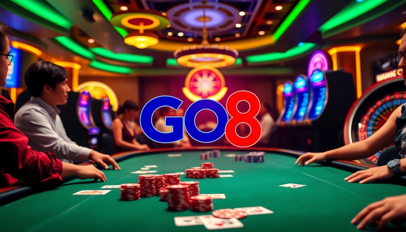 Engage in thrilling casino action at GO8, featuring vibrant poker games and exciting slot machines.