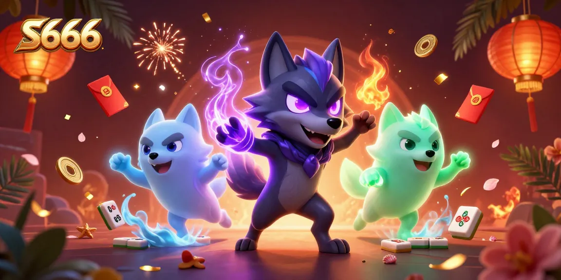 S666 energizes gamblers with captivating casino-themed artwork of shadow wolves and floating game elements.