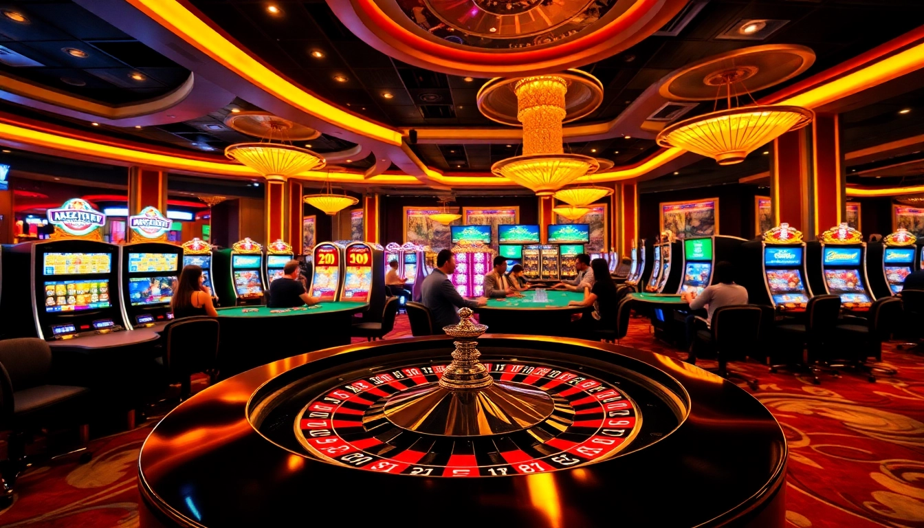 Exciting gambling scene featuring a roulette table and slot machines, highlighting daftar nekatwin action.