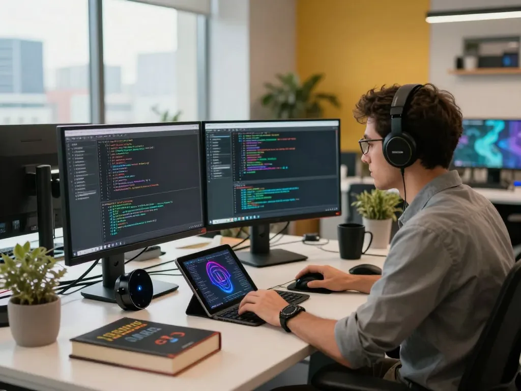 Engaged developer working on juicy ai code in a modern tech workspace