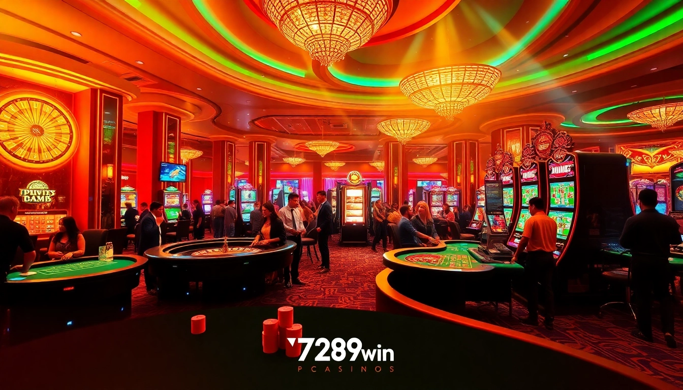 Experience the excitement of 789win at a vibrant casino scene filled with thrilling games and eager players.