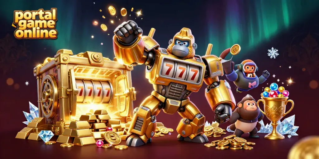 Experience the thrill of online gambling with portal game online in a vibrant 3D casino illustration.