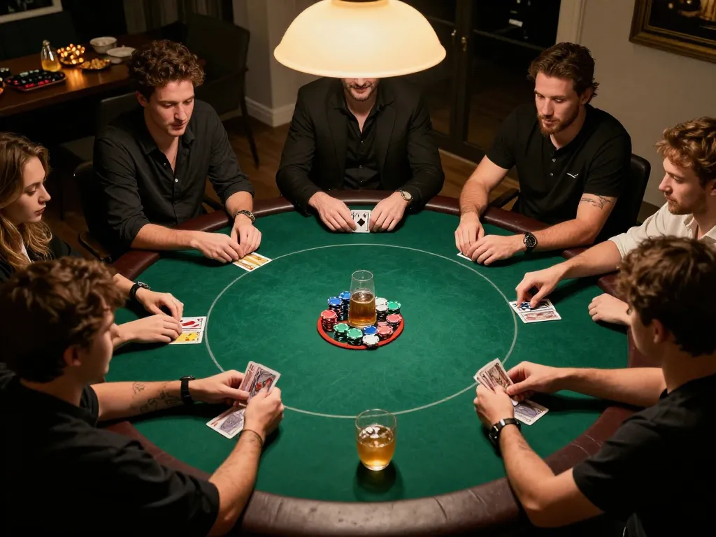 Players engaged in a friendly poker night at home, emphasizing the excitement of nhà cái 68win gaming.