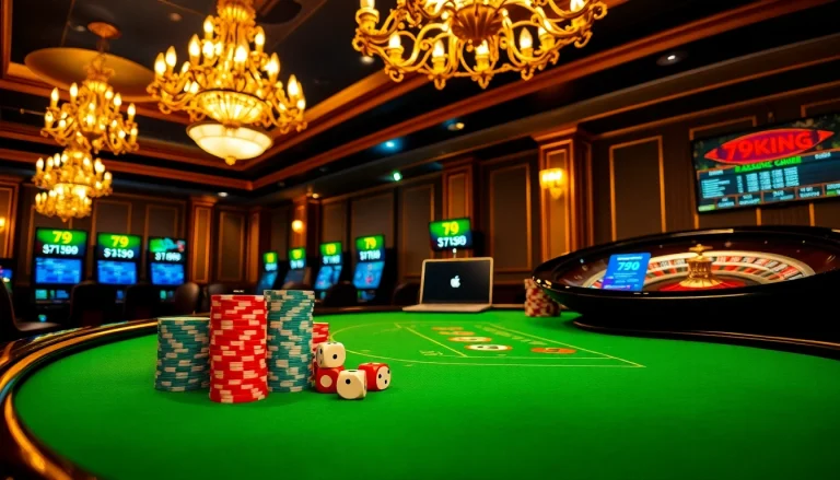 79king premium casino scene with roulette, chips, and online betting interfaces