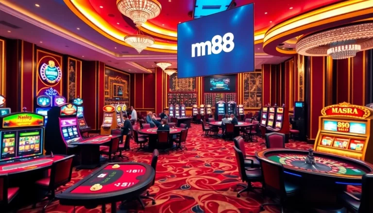 Players enjoying the casino experience at mm88 with vibrant tables and engaging games.