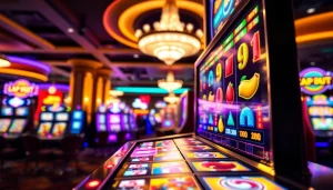 Slot Game yang menampilkan antarmuka mesin slot berwarna-warni dengan simbol menarik.