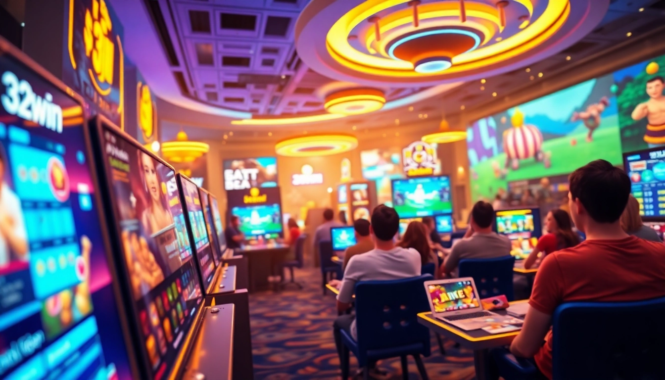 32win online gambling platform showcasing diverse games in vibrant design