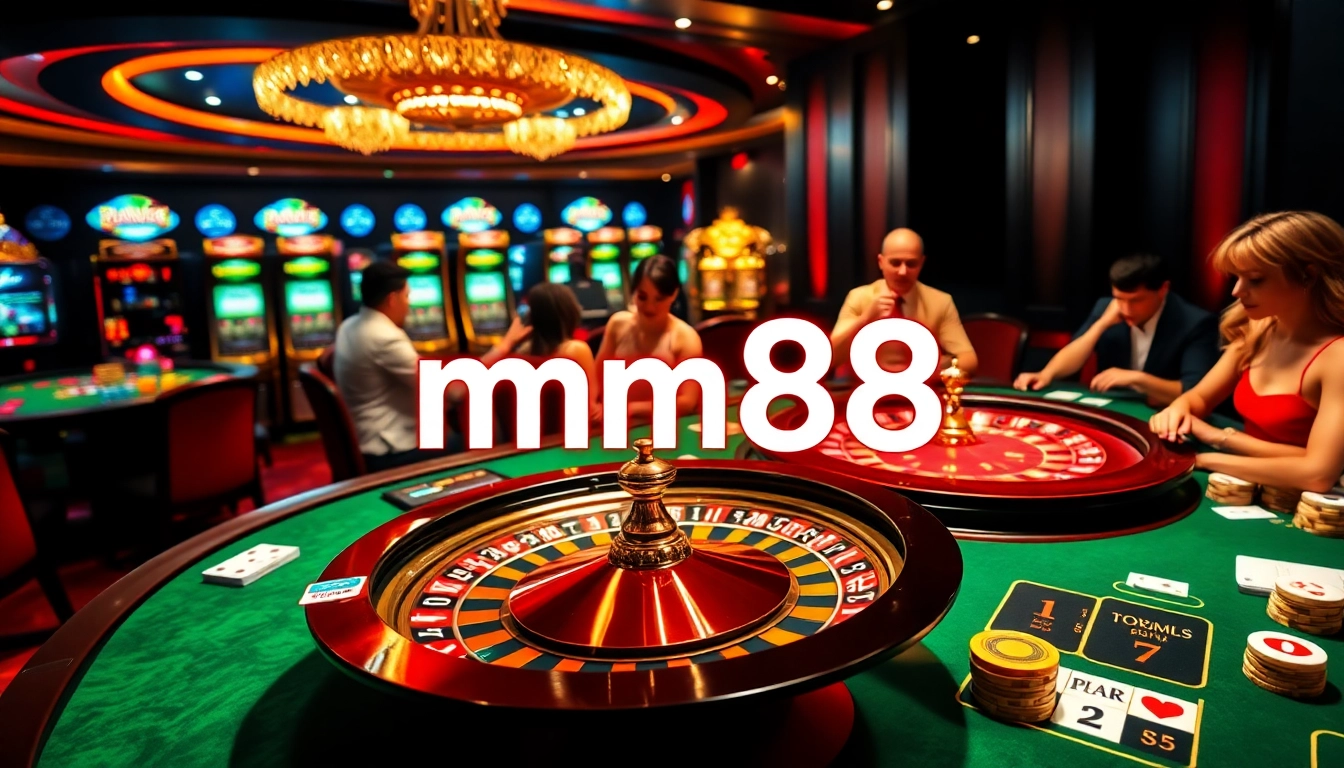 Experience excitement at mm88 with a vibrant casino scene showcasing players engaged in lively games.
