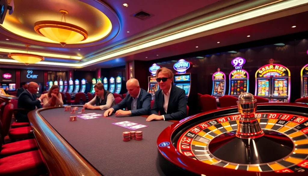Experience the thrill of winning at 99WIN with an engaging casino scene featuring poker and roulette.