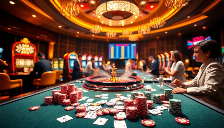 Action-packed casino scene with vibrant tables and games, highlighting 789win's thrilling offerings.