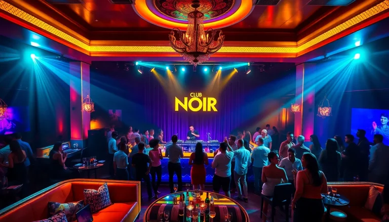 Night club sxm experience at Club Noir, featuring vibrant lights and lively atmosphere.