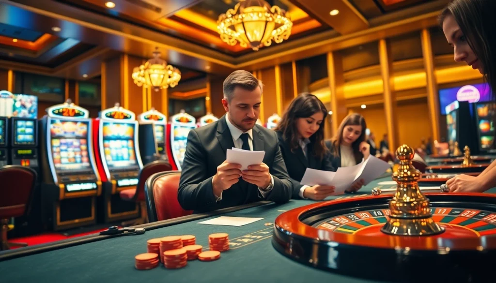 A lively casino scene with players engaging at a poker table, showcasing new88 com as the ultimate gambling destination.