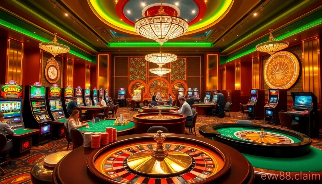 Visually captivating online casino experience illustrating excitement at https://ev88.claims/ with poker tables and slot machines.