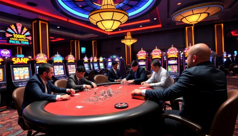 Players strategizing at a poker table in the luxurious ambience of roo99.net casino.
