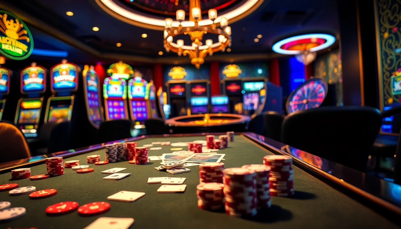 KJC casino scene displaying an exciting poker table with chips and cards.