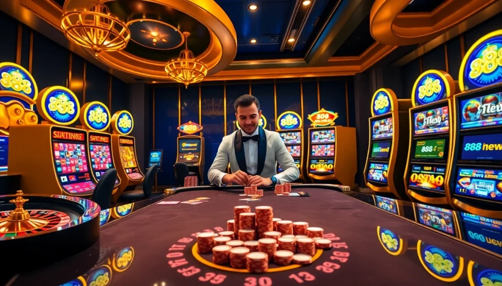 Experience the excitement of 888 new casino gaming with vibrant slots and a professional dealer.