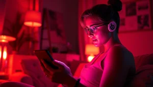 Engaging sexting AI interaction between a user and chatbot in a cozy setting.