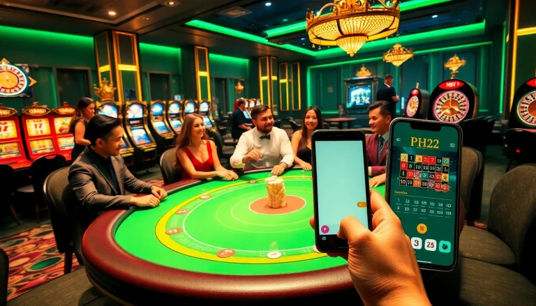 Exciting gaming experience at PH22 online casino with vibrant slot machines and poker action.