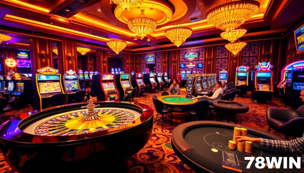 Experience the excitement of Trang Chủ 78WIN with vibrant gaming tables and thrilling casino visuals.