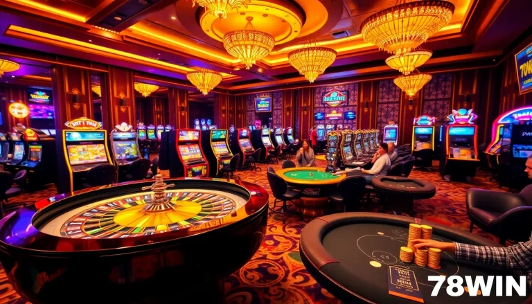 Experience the excitement of Trang Chủ 78WIN with vibrant gaming tables and thrilling casino visuals.