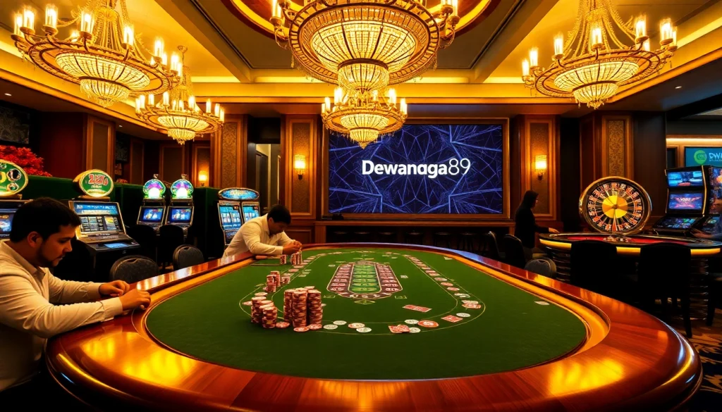 Adegan meja poker Dewanaga89 dengan chip berwarna-warni dan desain yang elegan, menonjolkan kemewahan perjudian.