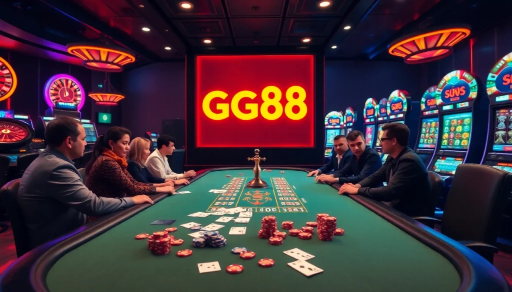 Experience thrilling gameplay at GG88 with vibrant casino tables and dynamic gambling action.