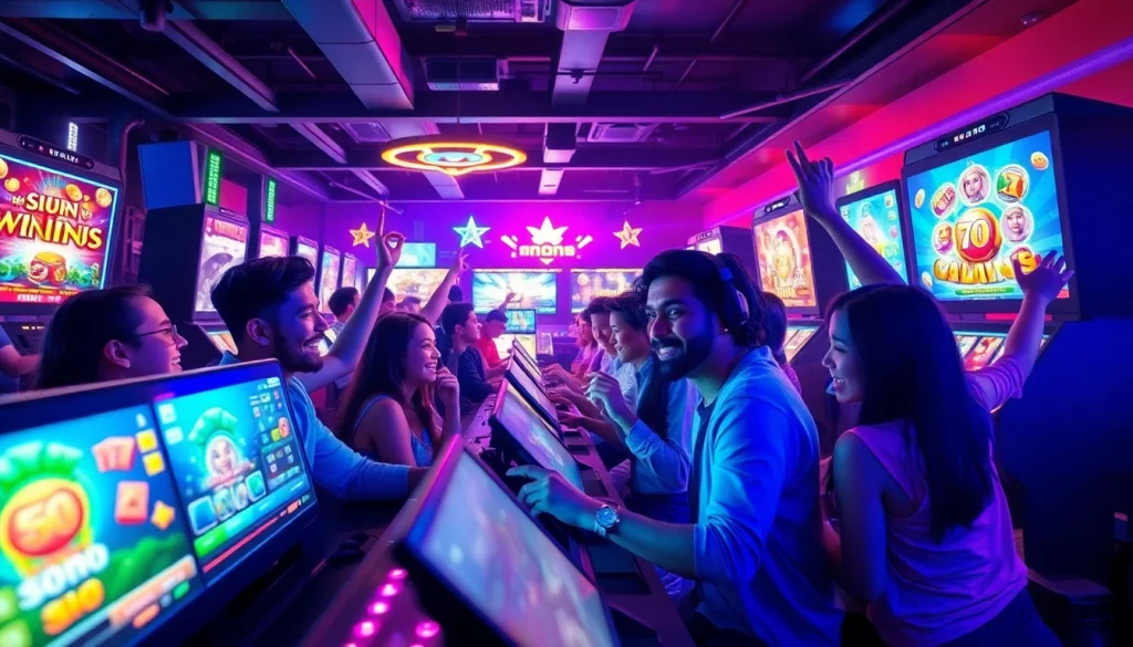 Situs kode4d gamers enjoying an immersive online gaming experience with vibrant screens and celebratory atmosphere