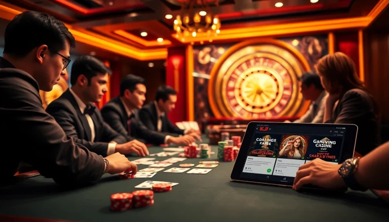 KJC members at an elegant poker table showcase excitement with chips and cards.