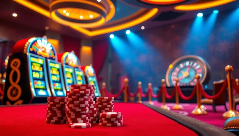 Experience the thrill of 56win đăng nhập at an exciting casino with vibrant slot machines and elegant poker tables.