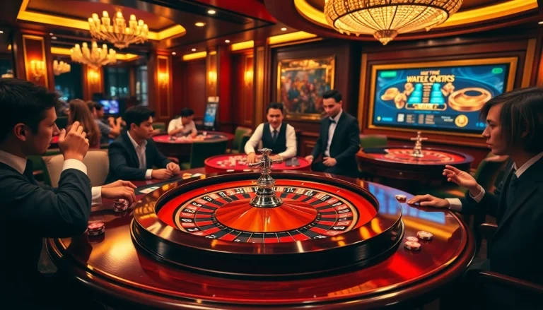 Engage in the thrill of Game KP88 at a luxurious casino table surrounded by excitement.